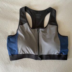 TOMBOYX Swim Racerback Zip Top - Grey with Navy & Black - XL